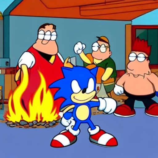 Prompt: Sonic Family guy from Peter griffin use the fire🔥 Time fomenting the new Photo