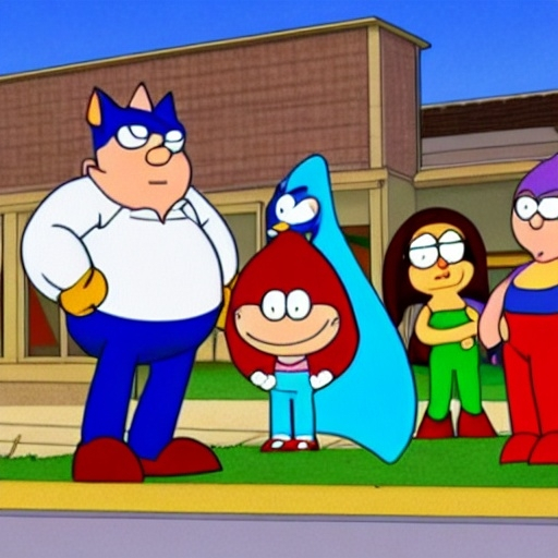 Prompt: Sonic Family guy from Peter griffin Nowhere 4 down OC from friends with free house photograph