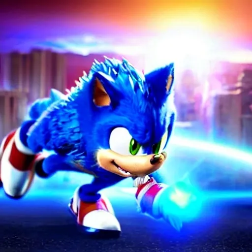 Prompt:  sonic the hedgehog of hyperdetailed, 4, k details Realistic rendition (hyperdetailed sonic the hedgehog), realistic rendering, photorealistic quality, 4K resolution, dynamic pose, vivid colors, expressive character design, lush background with detailed foliage, bright blue hues, energetic and adventurous ambiance, intricate textures that showcase the fur and environment, engaging and eye-catching composition, cinematic lighting effects, high-quality visual storytelling.