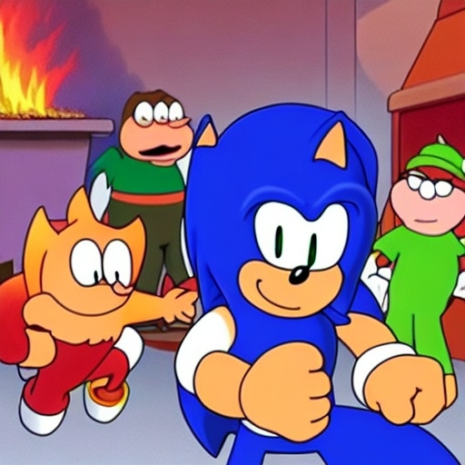 Prompt: Sonic Family guy from Peter griffin use the fire🔥 Time fomenting the new Photo