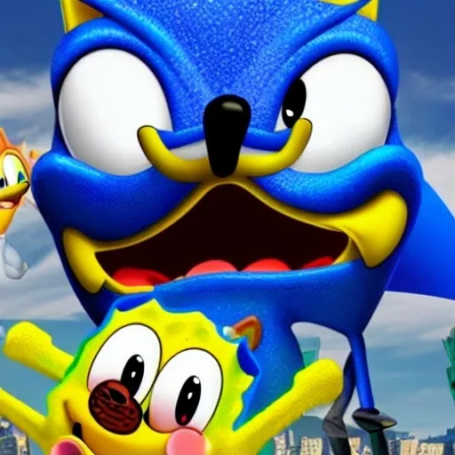 Prompt: spongebob the hedgehog and sonic squarepants