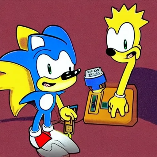 Prompt: Sonic & Lisa Simpson using the silence phone

