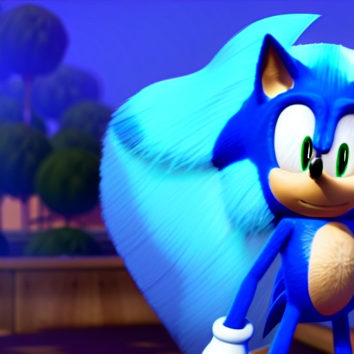 Prompt: Sonic the Hedgehog in a Disney Pixar animated movie, Dreamworks, backlit rim light, fill light, blue fur, stylized, green hill zone made by Pixar, unreal engine