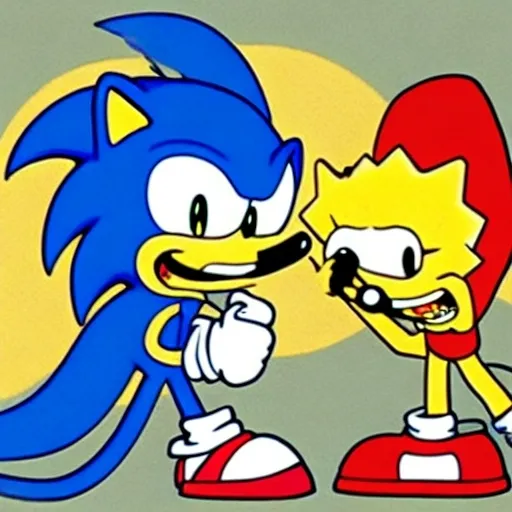 Prompt: Sonic & Lisa Simpson using the silence phone

