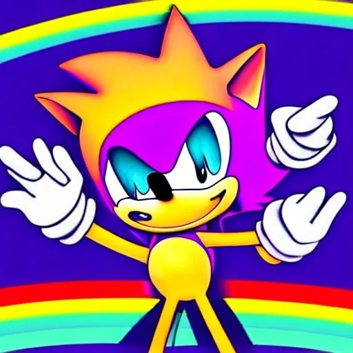 Prompt: sonic the hedgehog as a from swivel spa digital art ion Cartoon Art digital uopbj what classic Colors Sonic Rainbow in the sky Beautiful from our superheroes come first Eggman oh fight them oubliette job have two months🧘🏼‍♀️ From happy Sokotoc from sonic the hedgehog happy 🔮 