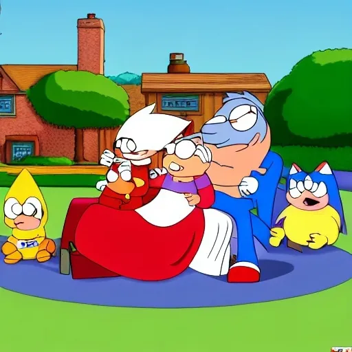 Prompt: Sonic Family guy from Peter griffin Nowhere 4 down OC from friends with free house photograph