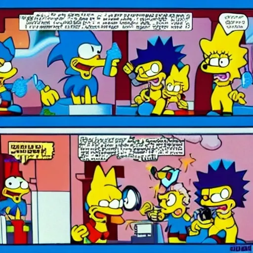 Prompt: Sonic The Simpsons from with a bart Simpson have a gun from Blast razor power Suit laser Seger laser guns Sega Genesis gamer ( 2 3 5 4 0 )
