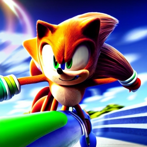 Prompt: A Photograph of Sonic the hedgehog what’s running faster speed Wayne fast Go go Run hoisted helping business in the green hill zone 4 from Dreamworks Animatio 4’ k 3D enemy  blast Win movie Theater pixel Disney OC klutz detail Photo anime character