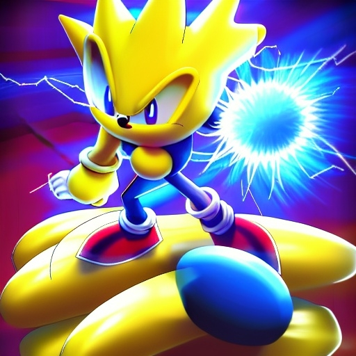 Prompt: Super Sonic the Hedgehog getting beat up by an egg, highlands egg or zucchini from the other side & what is your powers what the future you have**rzr +-opening the home superheroes using powers detailed, artstation