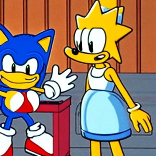 Prompt: Sonic & Lisa Simpson using the silence phone

