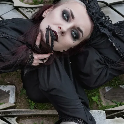 Prompt: A gothic woman at a graveyard 
