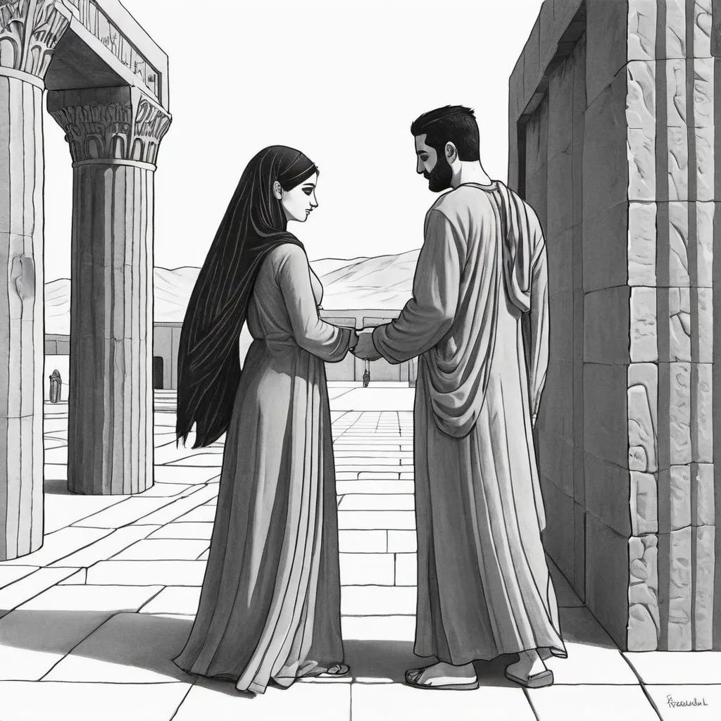 Prompt: Draw a couple in persepolis 