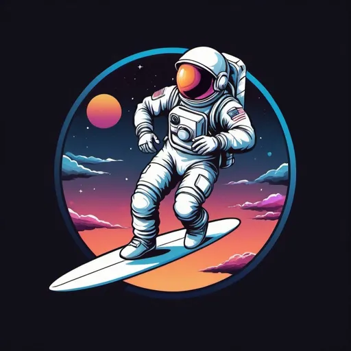 Prompt: Logo of Astronaut surfing in Outer Space with Sunset Colors 

