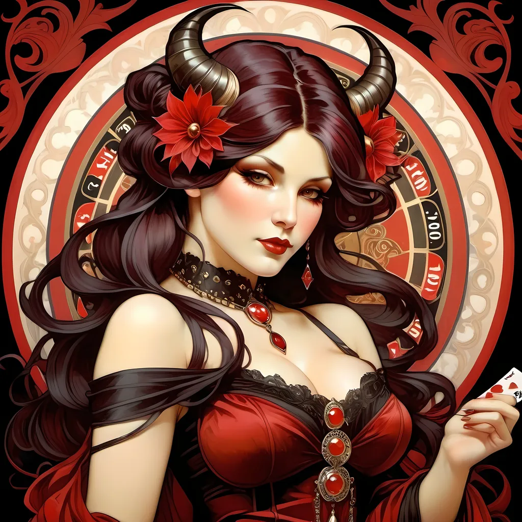 Prompt: gambling personified as a demon realistic with a dark red and black themed gothic background