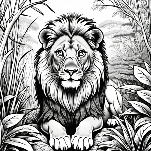 Prompt: Lion in the bush - for kids to colour in
