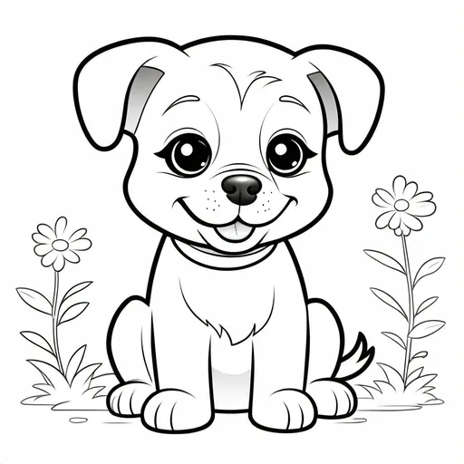 Prompt: Cartoon of cute dog for kids to color in - black and white
