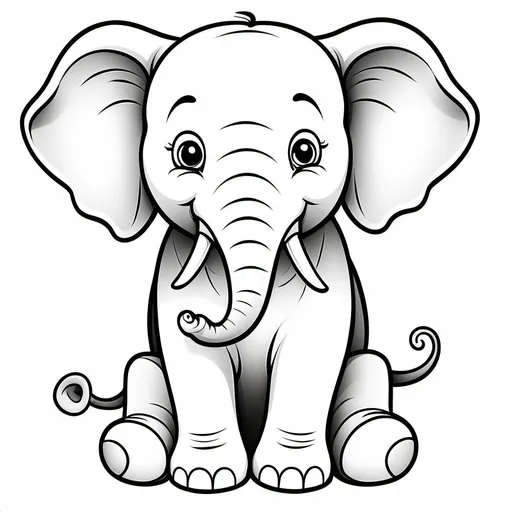 Prompt: Cartoon of a cute elephant for kids to color in - black and white

