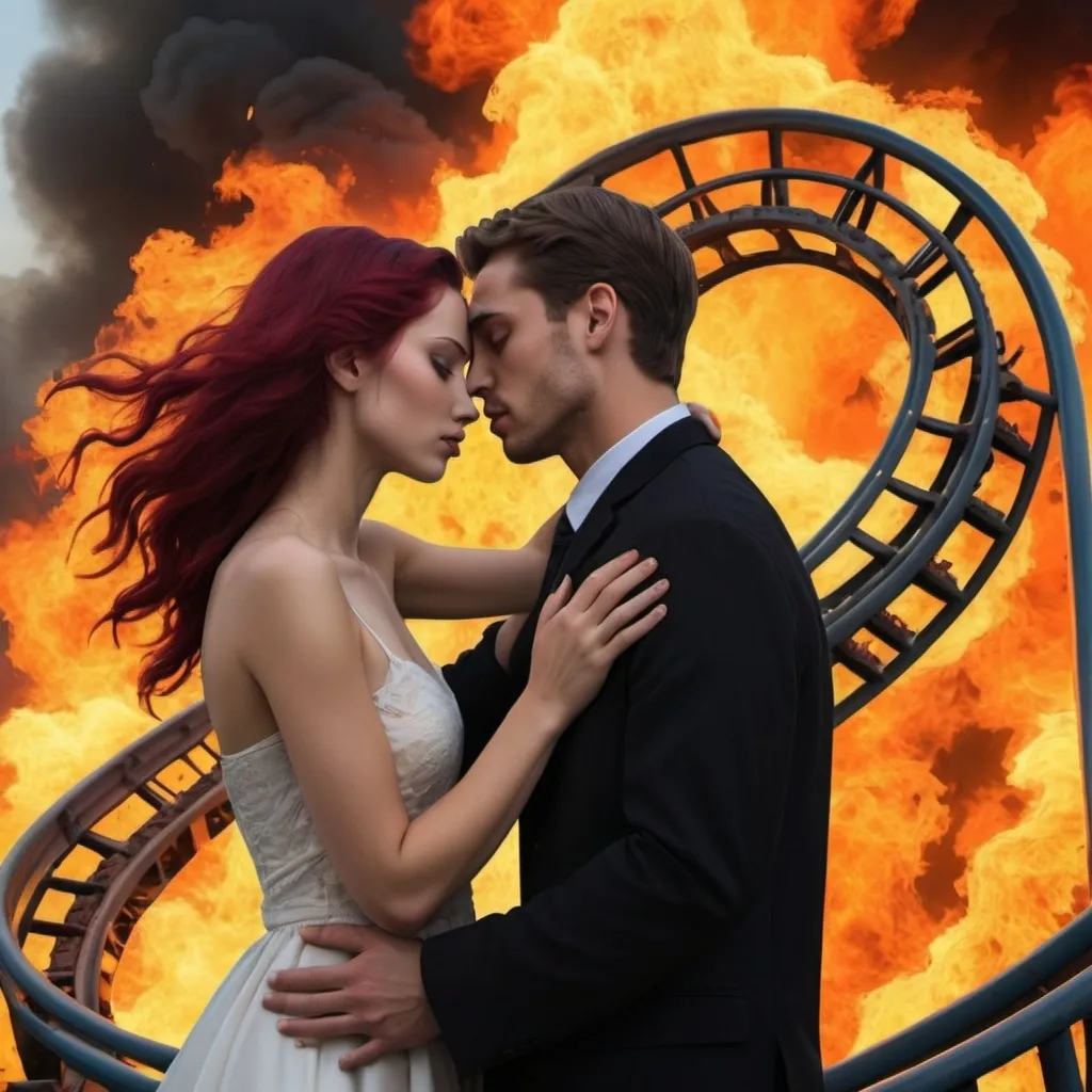 Prompt: An emotional roller coaster romance fire heartbreak adaptable acceptance self human sedusa adornment