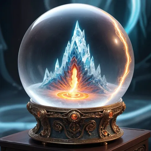 Prompt: An emotional roller coaster ice fire lightening frightening futuristic autonomy chackra psychic crystal ball customized sedusa adornment character 