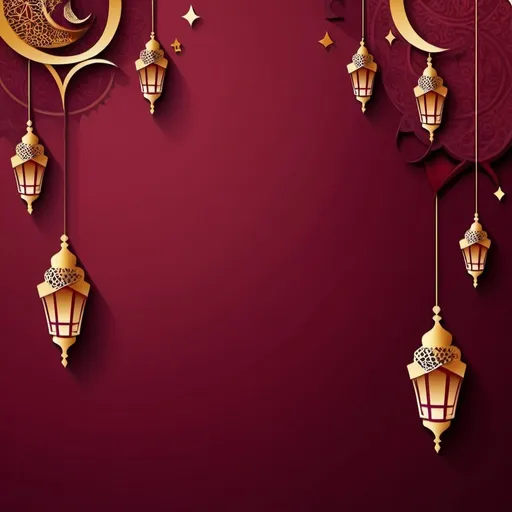 Prompt: Ramadan mini lantern abstract maroon background  invitation card
