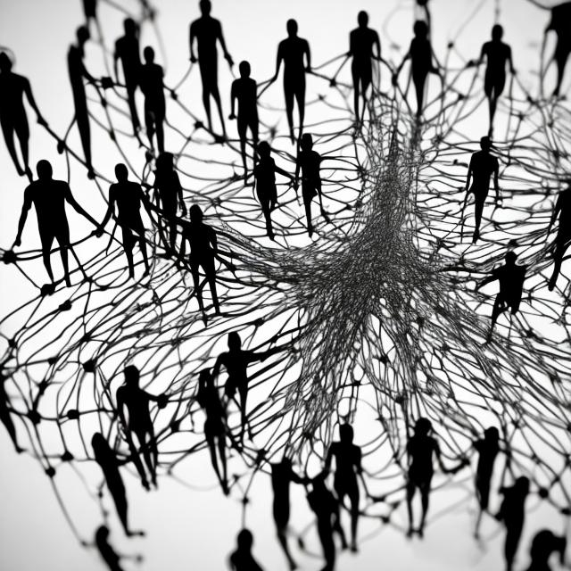 Prompt: 5 human bodies creating a network black and white


