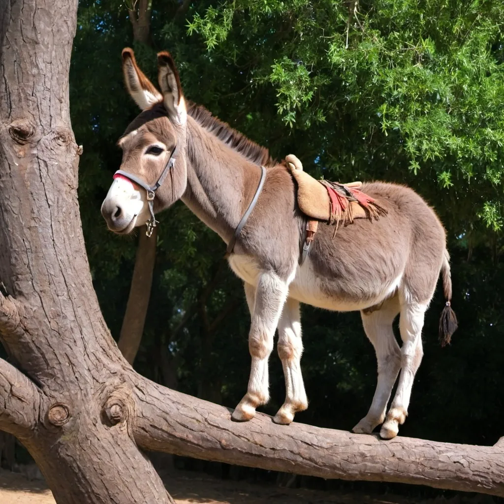 Prompt: Donkey on a tree 