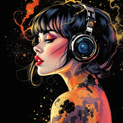 Prompt: Comic book cover. Character power girl. Risograph. Hand painted. Water color. Infographic. Retro. Grunge. subtle gradients. Surrealist-style. Highly detailed college of mini illustrations depicting the rise and fall of a romance. Dark background. Erie and dark feeling