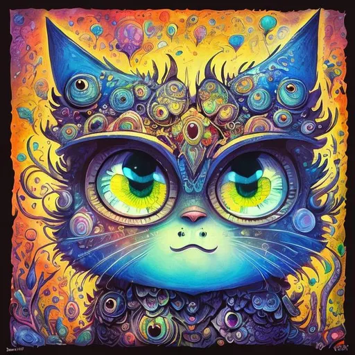 Prompt: Detailed high-quality fantasy drawing of an awkward square cat with big eyes, felt-tip pen and gouache drawing, children's art style, intricate details, beautiful composition, vivid colors, adorable square design, cute and quirky, expressive big eyes, colorful and bright, whimsical fantasy, imaginative, professional artwork, creative, playful illustration