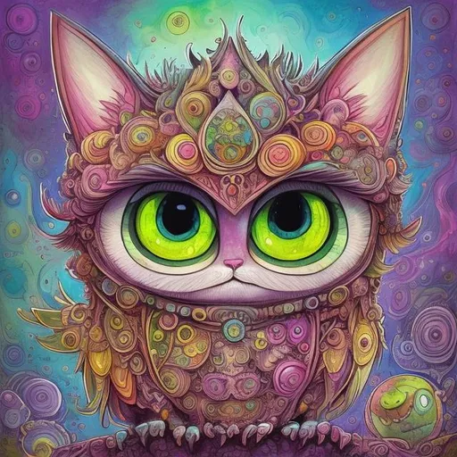 Prompt: Detailed high-quality fantasy drawing of an awkward full height square cat with big eyes, felt-tip pen and gouache drawing, children's art style, intricate details, beautiful composition, vivid colors, adorable square design, cute and quirky, expressive big eyes, colorful and bright, whimsical fantasy, imaginative, professional artwork, creative, playful illustration