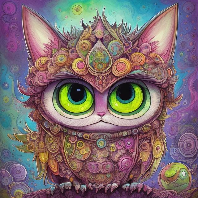 Prompt: Detailed high-quality fantasy drawing of an awkward full height square cat with big eyes, felt-tip pen and gouache drawing, children's art style, intricate details, beautiful composition, vivid colors, adorable square design, cute and quirky, expressive big eyes, colorful and bright, whimsical fantasy, imaginative, professional artwork, creative, playful illustration