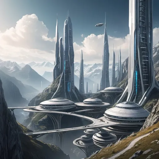 Prompt: A futuristic city in, on, and through a high mountain top.
