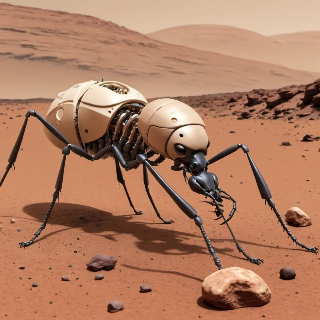 Prompt: A large mechanical ant on Mars