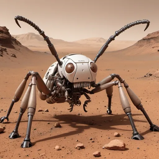 Prompt: A large mechanical ant on Mars with large mandibles that look like pliers. 