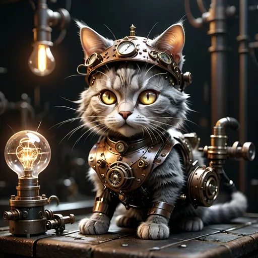 Prompt: Steampunk kitty, emitting light, black background, abstract, volumetric lighting, global occlusion, Octane render, Unreal Engine 5, stunningly visual, trending on Artstation, OpenGL-Shaders, ultradetailed, intricate, extreme quality, UHD, HDR, 8K resolution, --ar 3:2, --q 2, --v 2, --ISO 25600, captivating atmosphere, high contrast imagery, dark yet vibrant tones, visually striking, surreal composition.