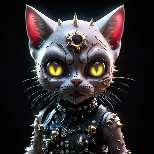 Prompt: A punk skinhead kitty, emitting light, black background, Skulls, Global occlusion, Unreal Engine 5, Abstract, stunningly visual, Trending on Artstation, Volumetric, Extreme Quality, Insanely detailed and intricate, OpenGL-Shaders, UHD, HDR, 8K. --ar 3:2 --q 2 --v 2 --ISO 25600.