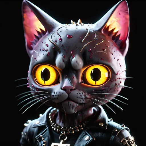 Prompt: A punk skinhead kitty, emitting light, black background, Skulls, Global occlusion, Unreal Engine 5, Abstract, stunningly visual, Trending on Artstation, Volumetric, Extreme Quality, Insanely detailed and intricate, OpenGL-Shaders, UHD, HDR, 8K. --ar 3:2 --q 2 --v 2 --ISO 25600.