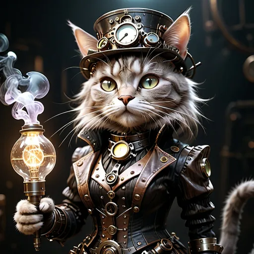 Prompt: Steampunk kitty, emitting light, black background, abstract, volumetric lighting, global occlusion, Unreal Engine 5, stunningly visual, trending on Artstation, OpenGL-Shaders, ultradetailed, intricate, extreme quality, UHD, HDR, 8K resolution, --ar 3:2, --q 2, --v 2, --ISO 25600, captivating atmosphere, high contrast imagery, dark yet vibrant tones, visually striking, surreal composition.