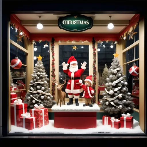 Prompt: Christmas-themed window display, department store, photorealistic style.