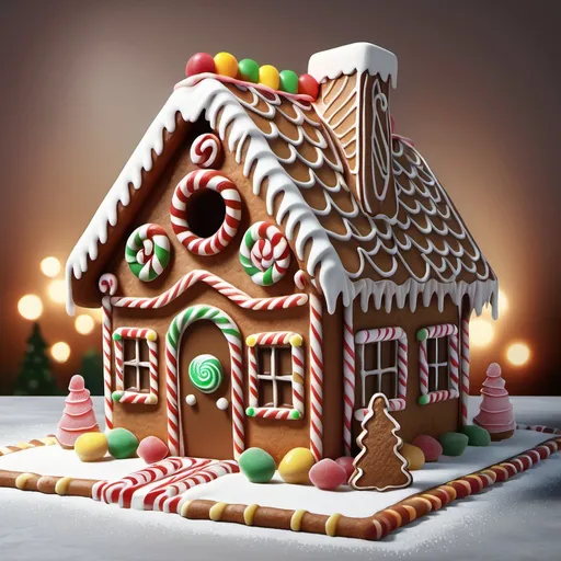 Prompt:  Gingerbread house with candy decorations, photorealistic style