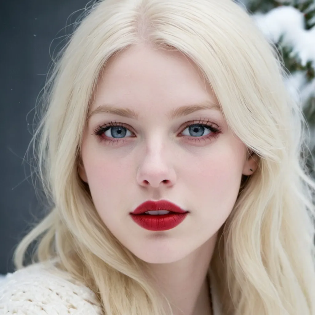 Prompt: Pale as snow ,lips nad eyes blood red, creamy blonde hair