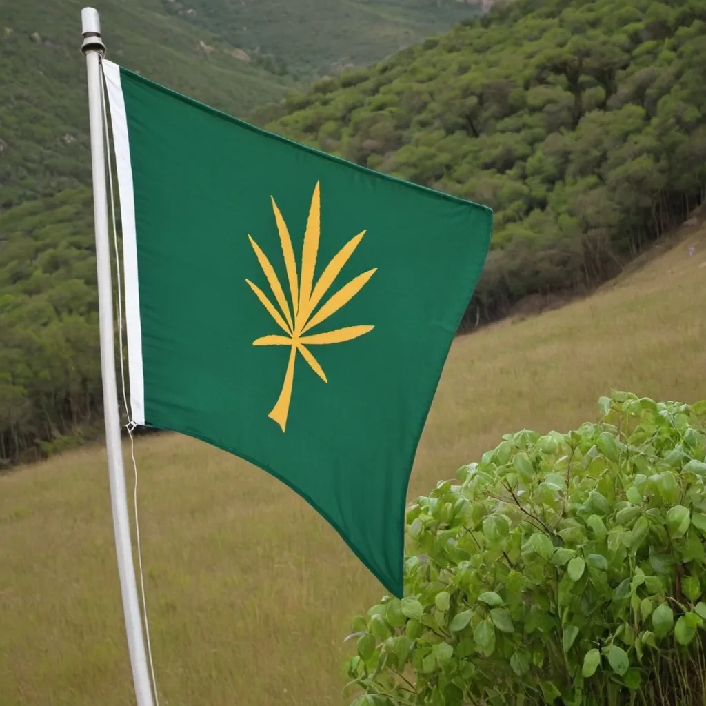 Prompt: has Una bandera con tonos verdes y marrones, simbolizando la conexión con la naturaleza y la biodiversidad.