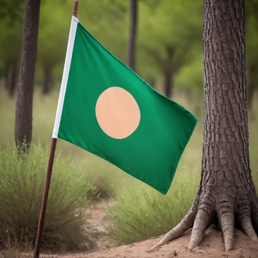 Prompt: has Una bandera con tonos verdes y marrones, simbolizando la conexión con la naturaleza y la biodiversidad.