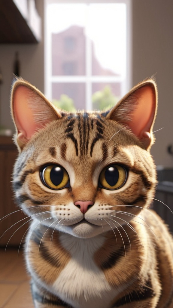 Prompt: A tabby cat with various expression. 
In 3D cute animated style 

