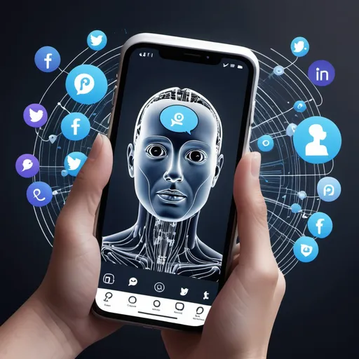 Prompt:  create an image about ai in social media on a phone