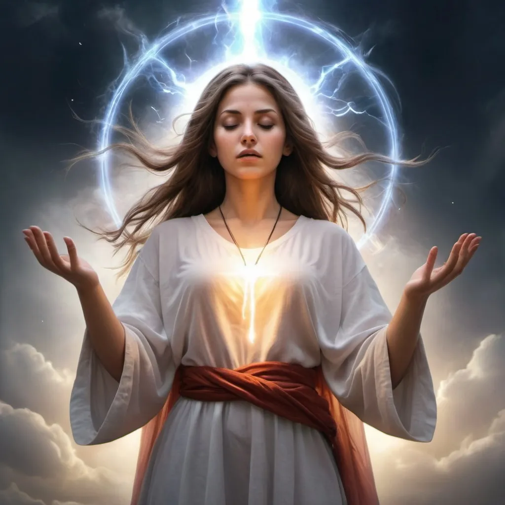 Prompt: spiritual power female summon from god realistic 