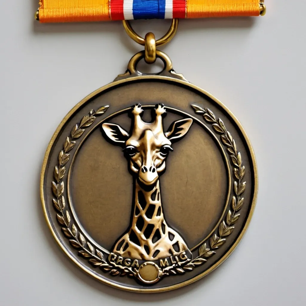 Prompt: Medal for training a giraffe 