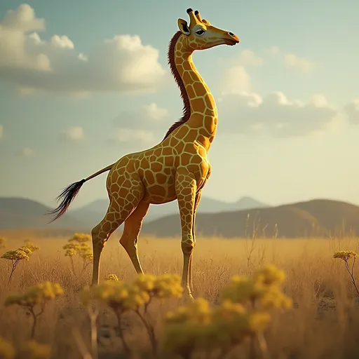 Prompt: une giraf fusioner avec une banane très réaliste dans la savane