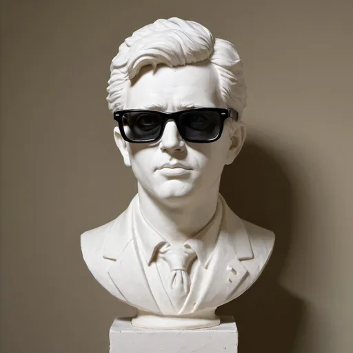 Prompt: plaster statue with MOVIE GLASSES