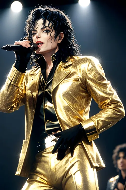 Prompt: Michael Jackson in his gold outfit, on stage