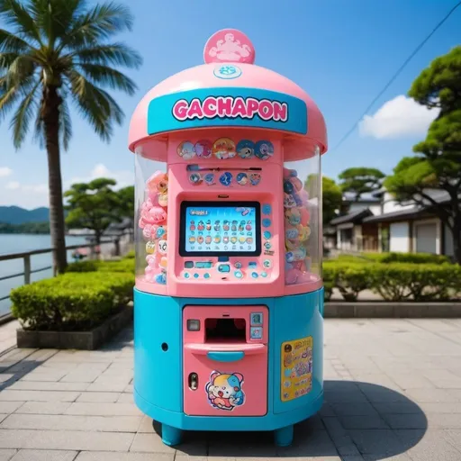 Prompt: The gachapon machine bule color is logo